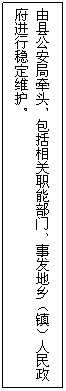 文本框: 由县公安局牵头，包括相关职能部门、事发地乡（镇）人民政府进行稳定维护。